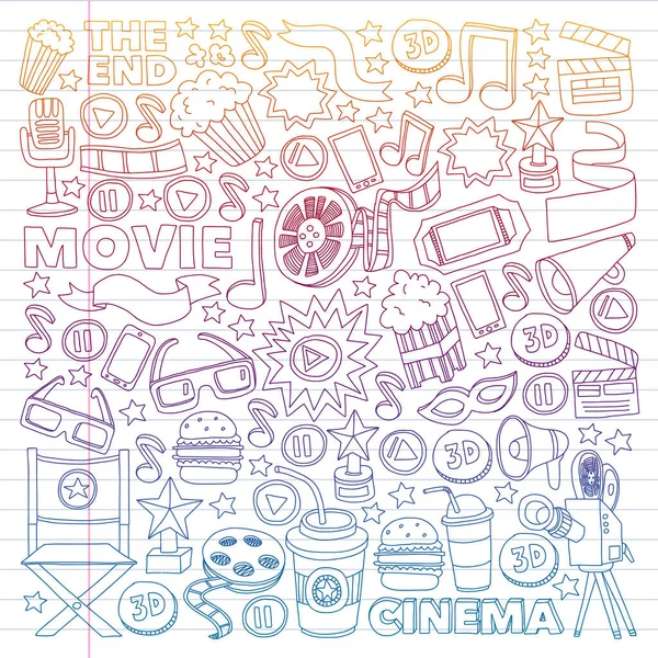 Cinéma, cinéma. Symboles et objets de film vectoriel — Image vectorielle