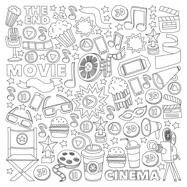 Cinéma, cinéma. Symboles et objets de film vectoriel — Image vectorielle