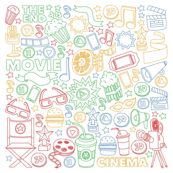 Cinema, filme. Símbolos e objectos de filmes vetoriais —  Vetores de Stock