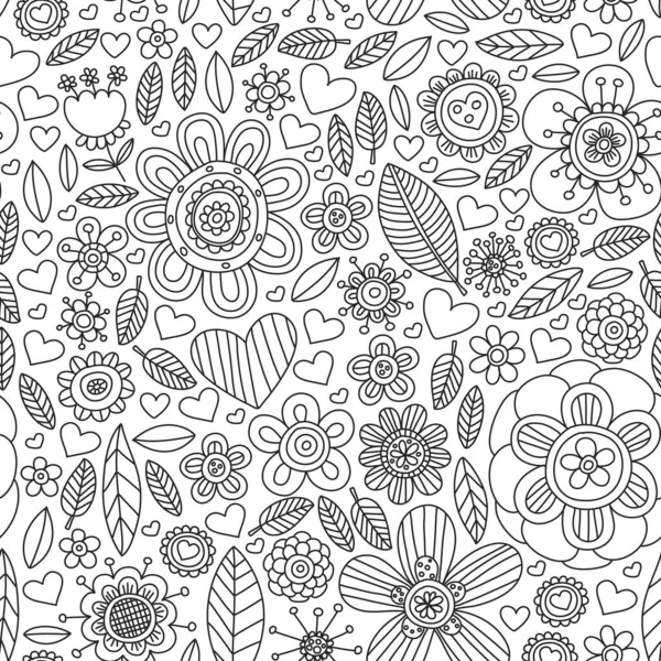 Motif vectoriel de fleurs sans couture. Arrière-plan pour la conception de mariage, coloriage, livre. — Image vectorielle