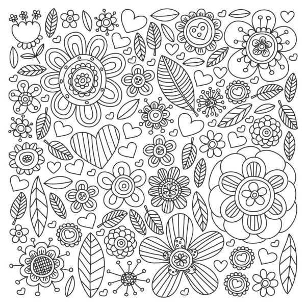 Modèle vectoriel de fleurs. Arrière-plan pour la conception de mariage, coloriage, livre. — Image vectorielle