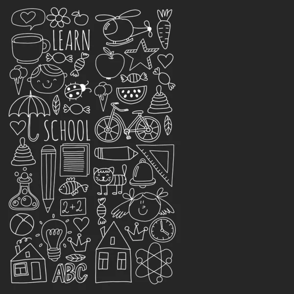 Kindergarten y educación en línea de la escuela. Lecciones para niños y niñas. — Vector de stock