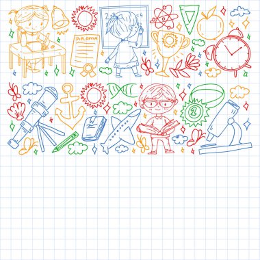 Hayal gücü ve yaratıcılık. Küçük çocukların vektör illüstrasyonu.