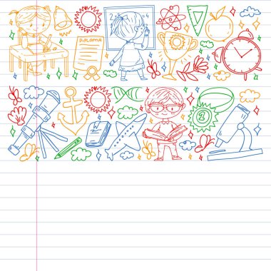 Hayal gücü ve yaratıcılık. Küçük çocukların vektör illüstrasyonu.