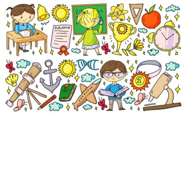 Hayal gücü ve yaratıcılık. Küçük çocukların vektör illüstrasyonu.