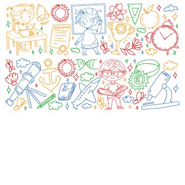 Hayal gücü ve yaratıcılık. Küçük çocukların vektör illüstrasyonu.