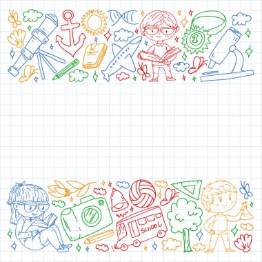 Hayal gücü ve yaratıcılık. Küçük çocukların vektör illüstrasyonu.