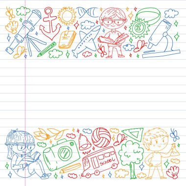 Hayal gücü ve yaratıcılık. Küçük çocukların vektör illüstrasyonu.