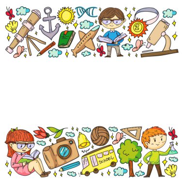 Hayal gücü ve yaratıcılık. Küçük çocukların vektör illüstrasyonu.