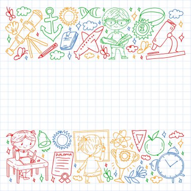 Hayal gücü ve yaratıcılık. Küçük çocukların vektör illüstrasyonu.