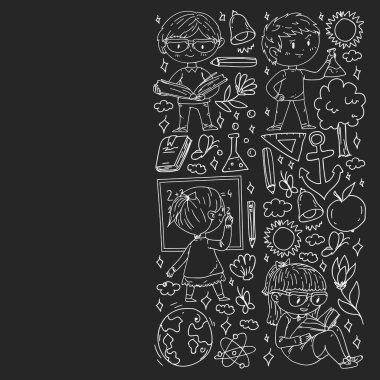 Hayal gücü ve yaratıcılık. Küçük çocukların vektör illüstrasyonu.