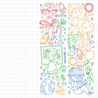 Hayal gücü ve yaratıcılık. Küçük çocukların vektör illüstrasyonu.