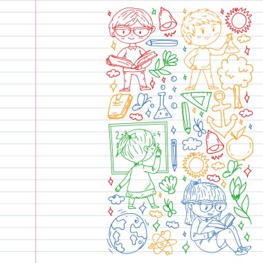 Hayal gücü ve yaratıcılık. Küçük çocukların vektör illüstrasyonu.