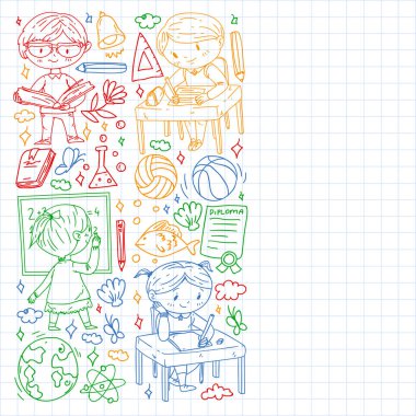 Hayal gücü ve yaratıcılık. Küçük çocukların vektör illüstrasyonu.