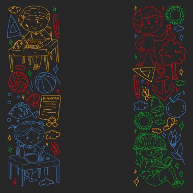 Hayal gücü ve yaratıcılık. Küçük çocukların vektör illüstrasyonu.