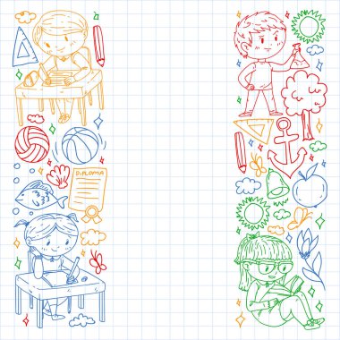 Hayal gücü ve yaratıcılık. Küçük çocukların vektör illüstrasyonu.