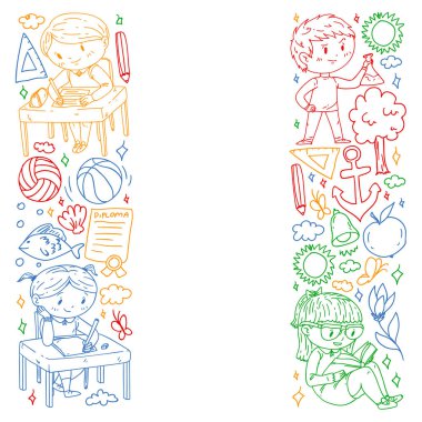 Hayal gücü ve yaratıcılık. Küçük çocukların vektör illüstrasyonu.