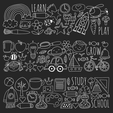 Çevrimiçi okul, internet e-öğrenimi. Anaokulu ve okul.