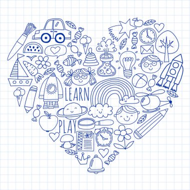 Çevrimiçi okul, internet e-öğrenimi. Anaokulu ve okul.