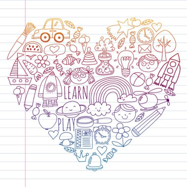 Çevrimiçi okul, internet e-öğrenimi. Anaokulu ve okul.