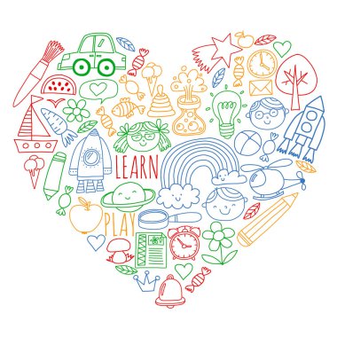 Çevrimiçi okul, internet e-öğrenimi. Anaokulu ve okul.