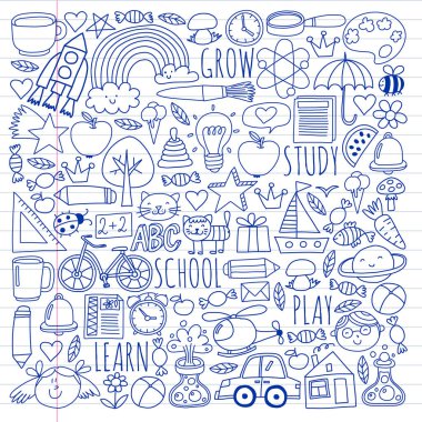 Çevrimiçi okul, internet e-öğrenimi. Anaokulu ve okul.