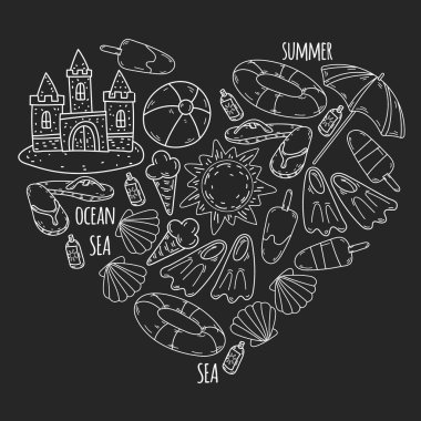 Yaz, seyahat. Deniz, okyanus, sahil. Vektör deseni.