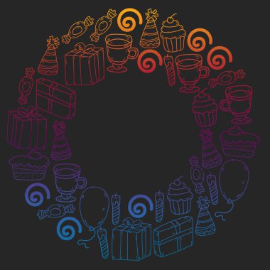 Doğum günün kutlu olsun. Vektör doğum günü partisi ögeleri kümesi.