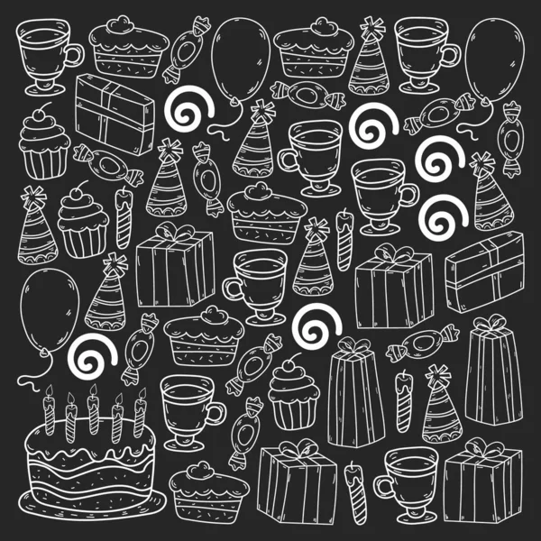 Happy birthday pattern. Set of vector birthday party elements.