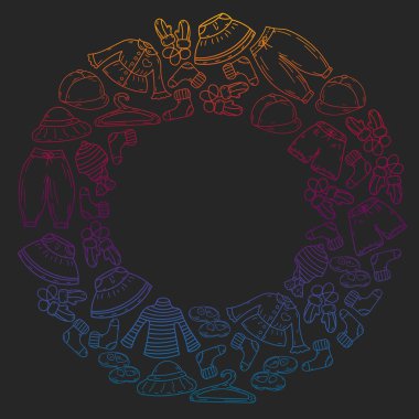 Vektör çocuk modası. Küçük kızlar ve oğlanlar için güzel elbiseler.