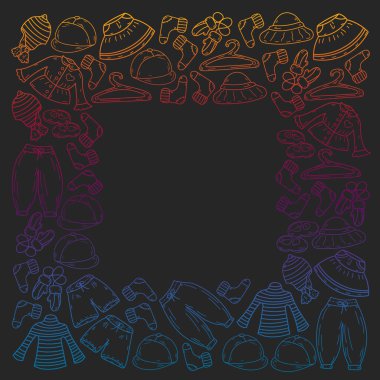 Vektör çocuk modası. Küçük kızlar ve oğlanlar için güzel elbiseler.