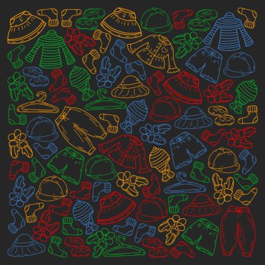 Vektör çocuk modası. Küçük kızlar ve oğlanlar için güzel elbiseler.