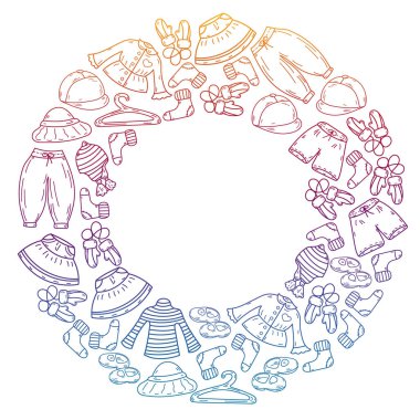 Vektör çocuk modası. Küçük kızlar ve oğlanlar için güzel elbiseler.