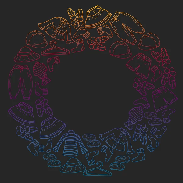 Vektör çocuk modası. Küçük kızlar ve oğlanlar için güzel elbiseler.