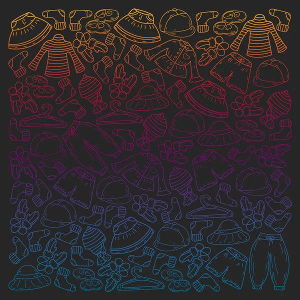 Vektör çocuk modası. Küçük kızlar ve oğlanlar için güzel elbiseler.