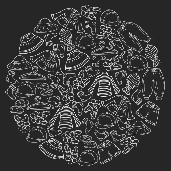 Vektör çocuk modası. Küçük kızlar ve oğlanlar için güzel elbiseler.