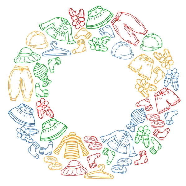 Vektör çocuk modası. Küçük kızlar ve oğlanlar için güzel elbiseler.