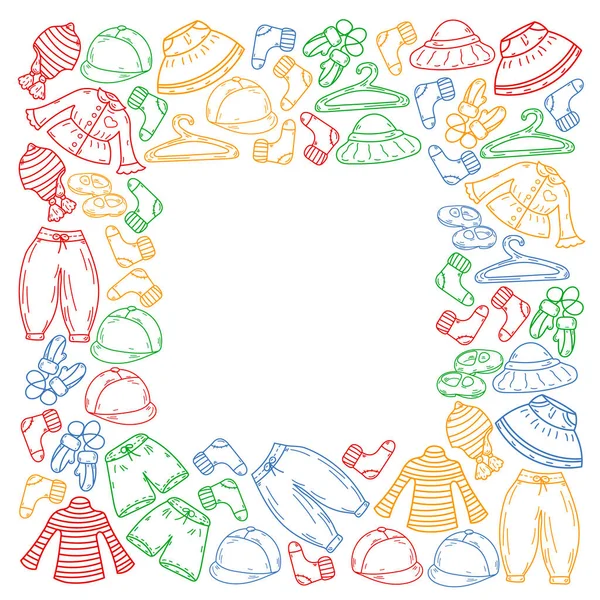 Vektör çocuk modası. Küçük kızlar ve oğlanlar için güzel elbiseler.