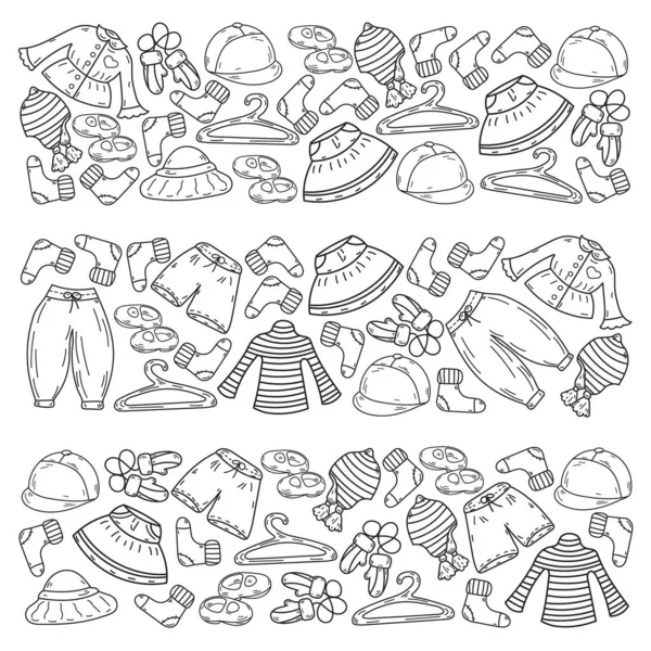 Vektör çocuk modası. Küçük kızlar ve oğlanlar için güzel elbiseler.