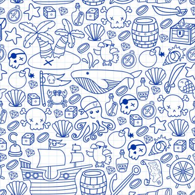 Çocuk korsan partisi. Korsanlığın sembolleri - şapka, kılıç, silahlar, hazine sandığı, gemi, siyah bayrak, neşeli roger amblemi, kafatası ve çapraz kemikler, pusula.