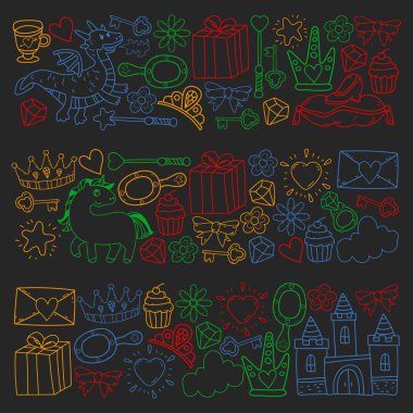 Prenses ve fantezi simgesi ve davetiye ve tebrik kartı tasarım unsuru.