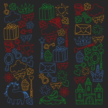 Prenses ve fantezi simgesi ve davetiye ve tebrik kartı tasarım unsuru.