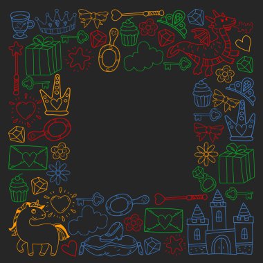 Prenses ve fantezi simgesi ve davetiye ve tebrik kartı tasarım unsuru.