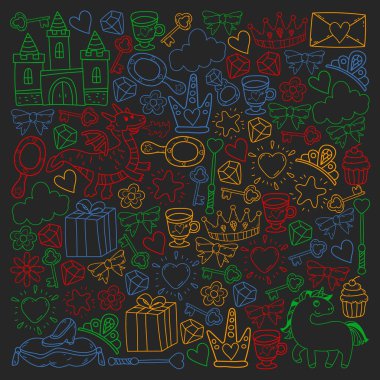 Prenses ve fantezi simgesi ve davetiye ve tebrik kartı tasarım unsuru.