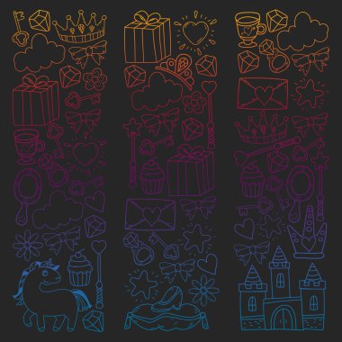 Prenses ve fantezi simgesi ve davetiye ve tebrik kartı tasarım unsuru.