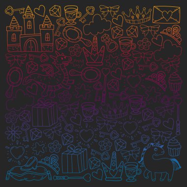 Prenses ve fantezi simgesi ve davetiye ve tebrik kartı tasarım unsuru.