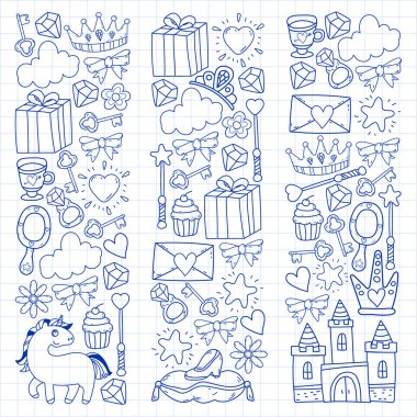 Prenses ve fantezi simgesi ve davetiye ve tebrik kartı tasarım unsuru.