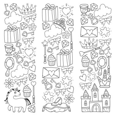 Prenses ve fantezi simgesi ve davetiye ve tebrik kartı tasarım unsuru.