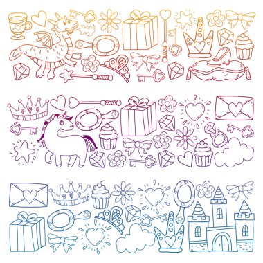 Prenses ve fantezi simgesi ve davetiye ve tebrik kartı tasarım unsuru.