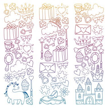 Prenses ve fantezi simgesi ve davetiye ve tebrik kartı tasarım unsuru.